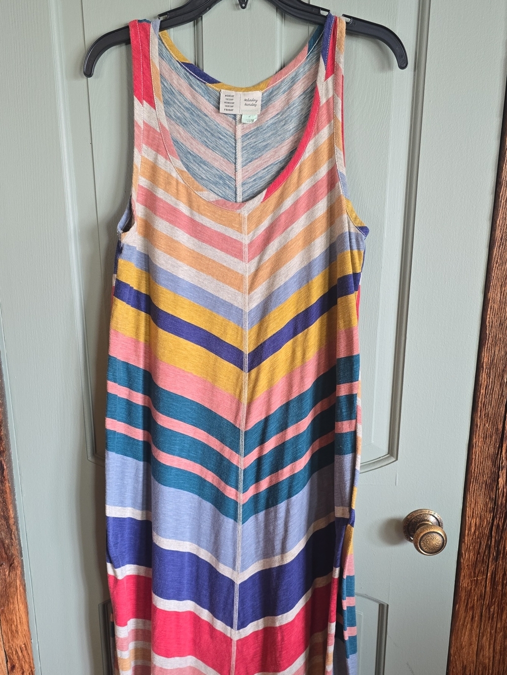 Striped Sleeveless Maxi Dress in Pink, Teal & Yellow
